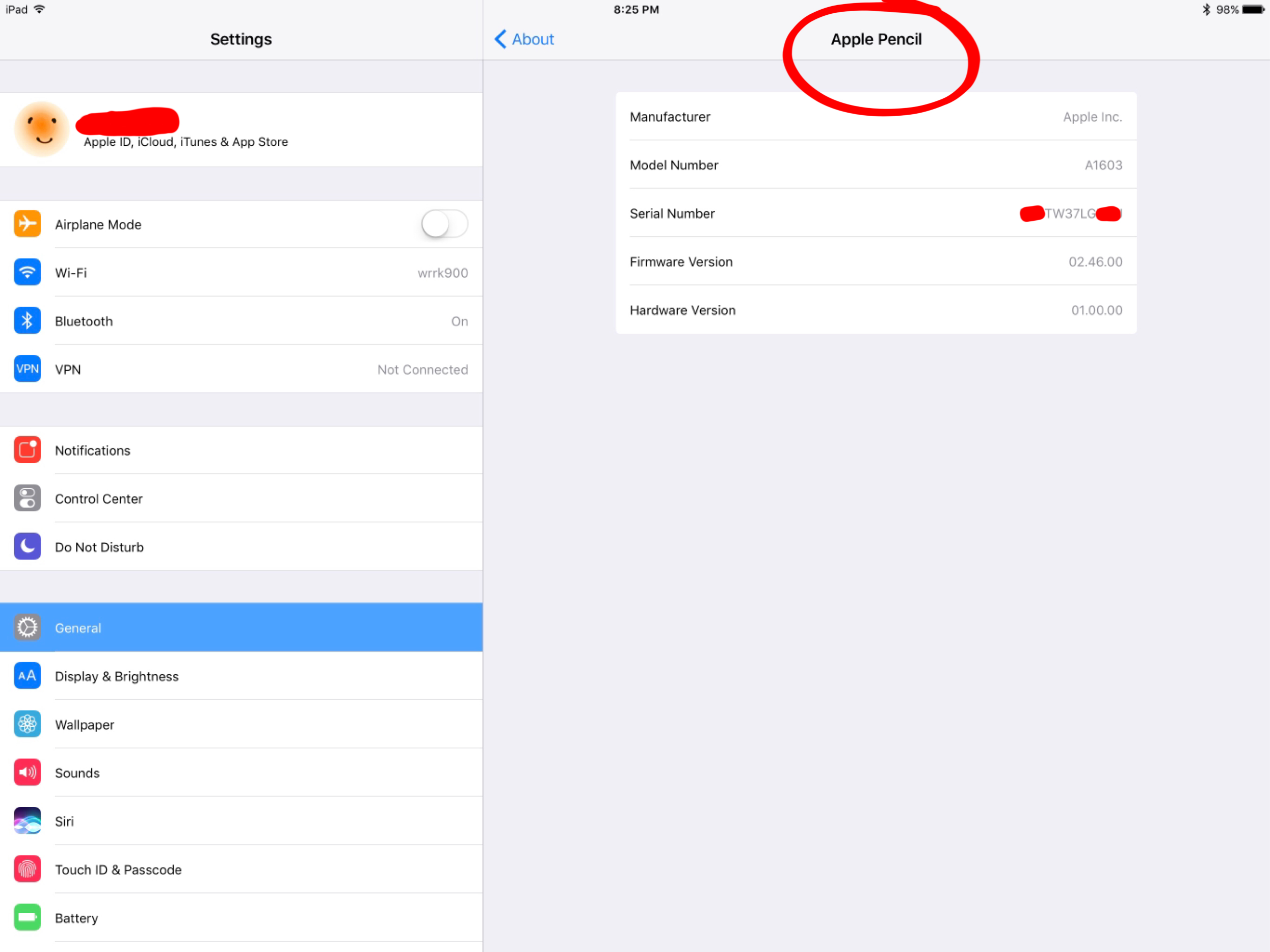 how to check apple pencil pro serial number